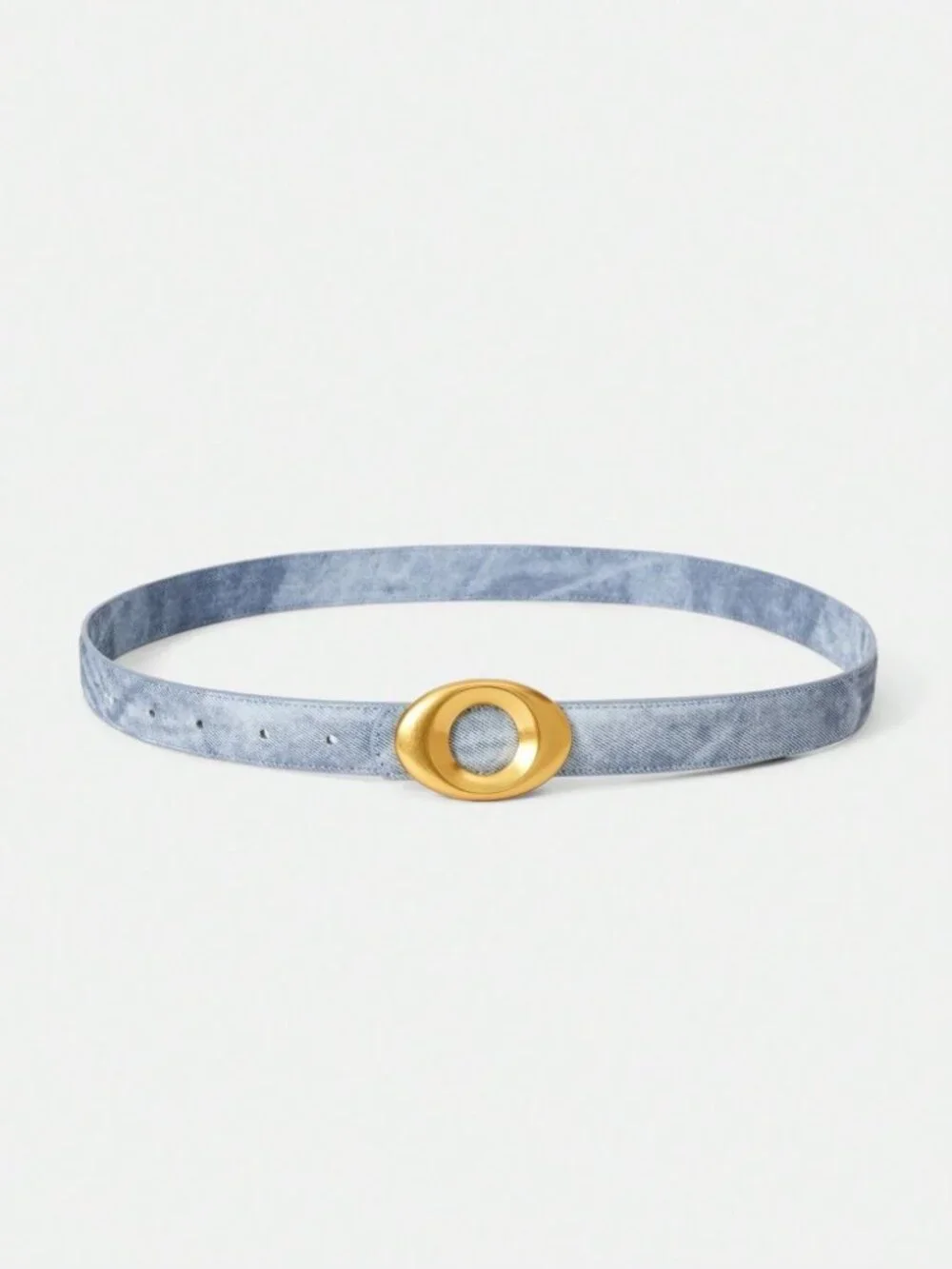 Chambray Blue Denim Belt with Oval Gold Buckle